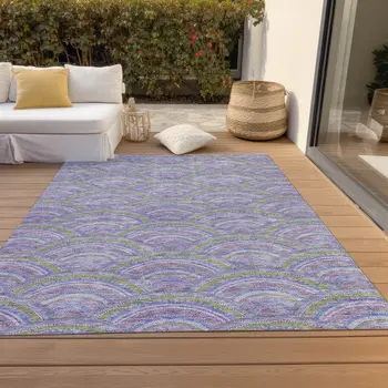 5' X 8' Lavender Sage And Ivory Geometric Washable Indoor Outdoor Area Rug