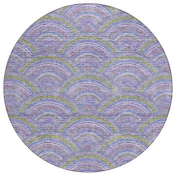 8' Lavender Sage And Ivory Round Geometric Washable Indoor Outdoor Area Rug