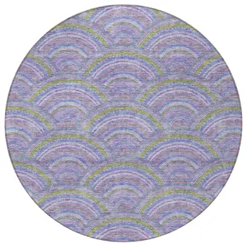 8' Lavender Sage And Ivory Round Geometric Washable Indoor Outdoor Area Rug