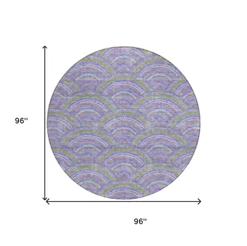 8' Lavender Sage And Ivory Round Geometric Washable Indoor Outdoor Area Rug