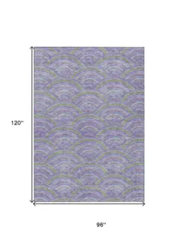 8' X 10' Lavender Sage And Ivory Geometric Washable Indoor Outdoor Area Rug