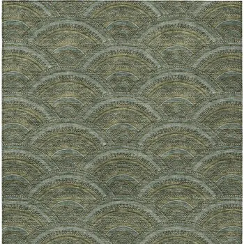 3' X 5' Olive Green Fern Green And Silver Geometric Washable Indoor Outdoor Area Rug
