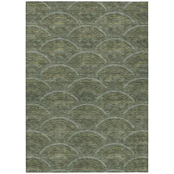 3' X 5' Olive Green Fern Green And Silver Geometric Washable Indoor Outdoor Area Rug