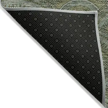 3' X 5' Olive Green Fern Green And Silver Geometric Washable Indoor Outdoor Area Rug