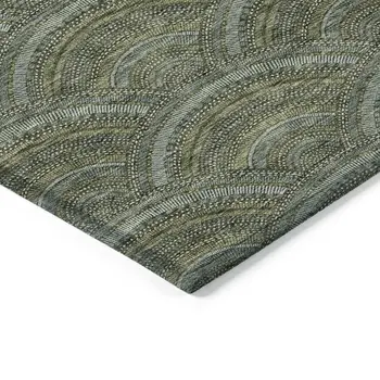 9' X 12' Olive Green Fern Green And Silver Geometric Washable Indoor Outdoor Area Rug