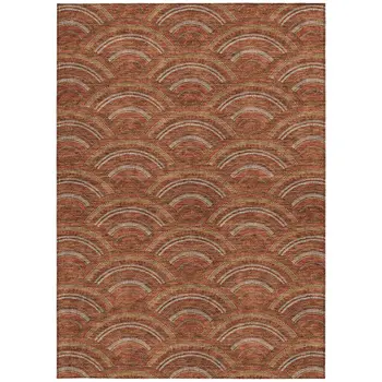 5' X 8' Orange Gold And Ivory Geometric Washable Indoor Outdoor Area Rug