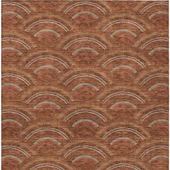 5' X 8' Orange Gold And Ivory Geometric Washable Indoor Outdoor Area Rug