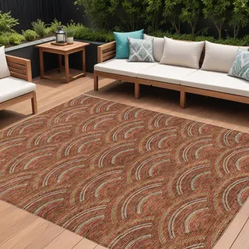 9' X 12' Orange Gold And Ivory Geometric Washable Indoor Outdoor Area Rug