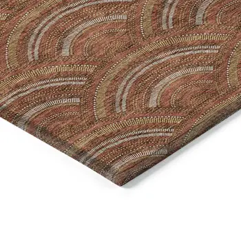 9' X 12' Orange Gold And Ivory Geometric Washable Indoor Outdoor Area Rug