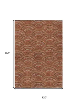 10' X 14' Orange Gold And Ivory Geometric Washable Indoor Outdoor Area Rug
