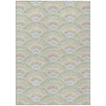 3' X 5' Pearl Orange And Purple Geometric Washable Indoor Outdoor Area Rug