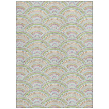 5' X 8' Pearl Orange And Purple Geometric Washable Indoor Outdoor Area Rug