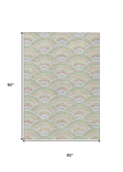 5' X 8' Pearl Orange And Purple Geometric Washable Indoor Outdoor Area Rug