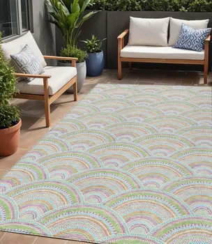 5' X 8' Pearl Orange And Purple Geometric Washable Indoor Outdoor Area Rug
