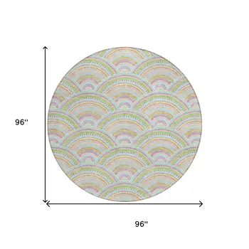 8' Pearl Orange And Purple Round Geometric Washable Indoor Outdoor Area Rug