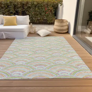 8' X 10' Pearl Orange And Purple Geometric Washable Indoor Outdoor Area Rug