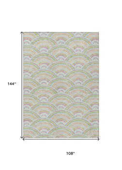 9' X 12' Pearl Orange And Purple Geometric Washable Indoor Outdoor Area Rug
