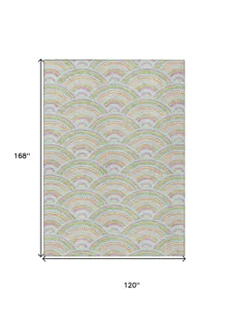 10' X 14' Pearl Orange And Purple Geometric Washable Indoor Outdoor Area Rug