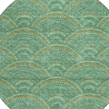 8' Sage Fern Green And Peach Round Geometric Washable Indoor Outdoor Area Rug