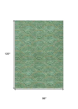 8' X 10' Sage Fern Green And Peach Geometric Washable Indoor Outdoor Area Rug