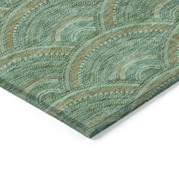 8' X 10' Sage Fern Green And Peach Geometric Washable Indoor Outdoor Area Rug