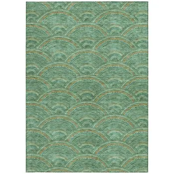 9' X 12' Sage Fern Green And Peach Geometric Washable Indoor Outdoor Area Rug