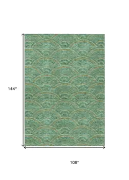 9' X 12' Sage Fern Green And Peach Geometric Washable Indoor Outdoor Area Rug