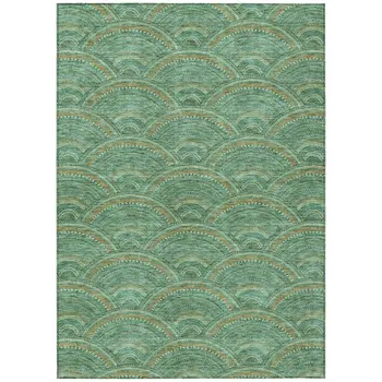 9' X 12' Sage Fern Green And Peach Geometric Washable Indoor Outdoor Area Rug