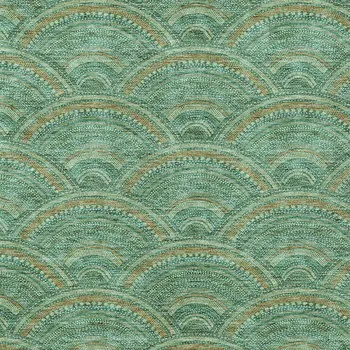 9' X 12' Sage Fern Green And Peach Geometric Washable Indoor Outdoor Area Rug