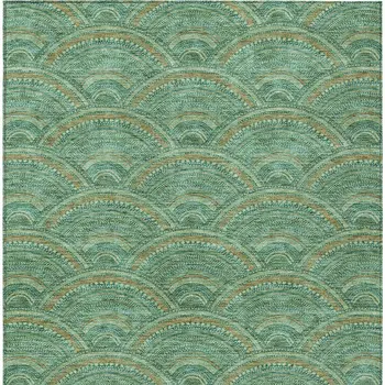 10' X 14' Sage Fern Green And Peach Geometric Washable Indoor Outdoor Area Rug