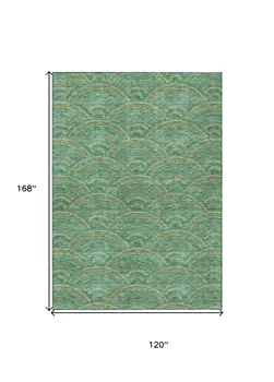 10' X 14' Sage Fern Green And Peach Geometric Washable Indoor Outdoor Area Rug