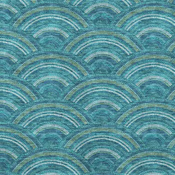 8' X 10' Teal Blue Fern Green And Ivory Geometric Washable Indoor Outdoor Area Rug