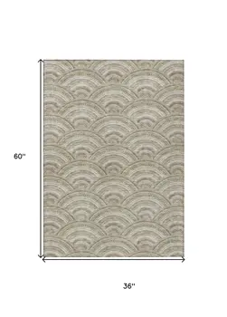 3' X 5' Taupe Fern Green And Ivory Geometric Washable Indoor Outdoor Area Rug