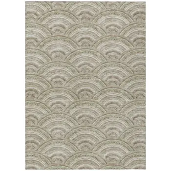 3' X 5' Taupe Fern Green And Ivory Geometric Washable Indoor Outdoor Area Rug