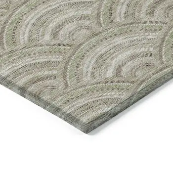 3' X 5' Taupe Fern Green And Ivory Geometric Washable Indoor Outdoor Area Rug