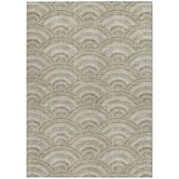 3' X 5' Taupe Fern Green And Ivory Geometric Washable Indoor Outdoor Area Rug