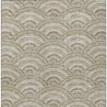 5' X 8' Taupe Fern Green And Ivory Geometric Washable Indoor Outdoor Area Rug