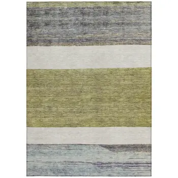 3' X 5' Artichoke Green Ivory And Blue Abstract Washable Indoor Outdoor Area Rug