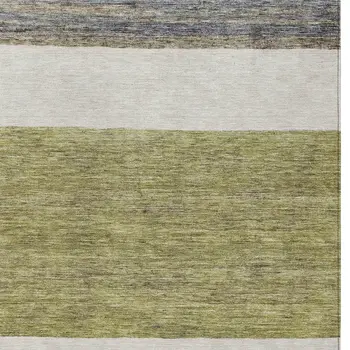 3' X 5' Artichoke Green Ivory And Blue Abstract Washable Indoor Outdoor Area Rug