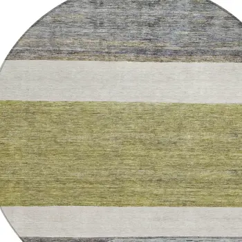 8' Artichoke Green Ivory And Blue Round Abstract Washable Indoor Outdoor Area Rug