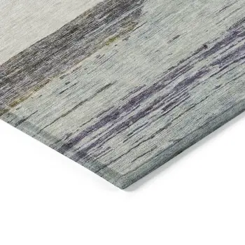 9' X 12' Artichoke Green Ivory And Blue Abstract Washable Indoor Outdoor Area Rug
