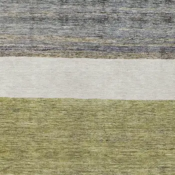 9' X 12' Artichoke Green Ivory And Blue Abstract Washable Indoor Outdoor Area Rug