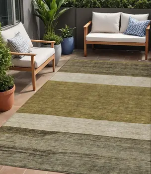 5' X 8' Coffee Ivory And Gray Abstract Washable Indoor Outdoor Area Rug