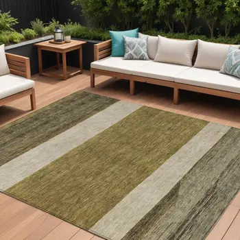 9' X 12' Coffee Ivory And Gray Abstract Washable Indoor Outdoor Area Rug