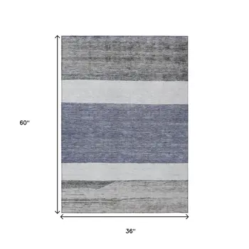 3' X 5' Denim Blue Ivory And Gray Abstract Washable Indoor Outdoor Area Rug