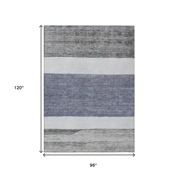 8' X 10' Denim Blue Ivory And Gray Abstract Washable Indoor Outdoor Area Rug