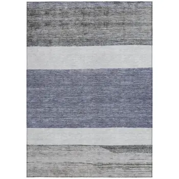 8' X 10' Denim Blue Ivory And Gray Abstract Washable Indoor Outdoor Area Rug