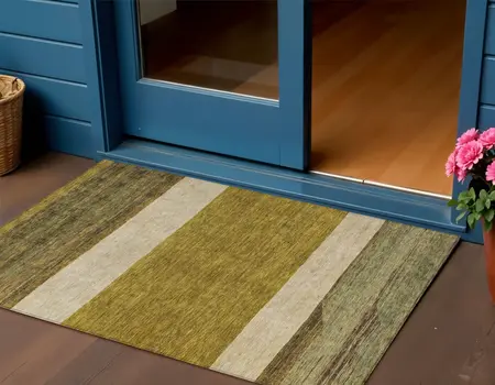 3' X 5' Gold Beige And Gray Abstract Washable Indoor Outdoor Area Rug