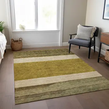 3' X 5' Gold Beige And Gray Abstract Washable Indoor Outdoor Area Rug