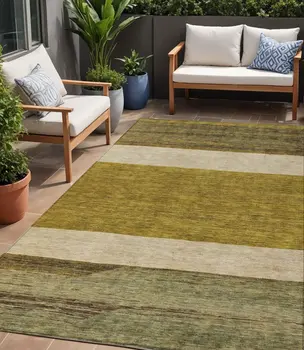 5' X 8' Gold Beige And Gray Abstract Washable Indoor Outdoor Area Rug